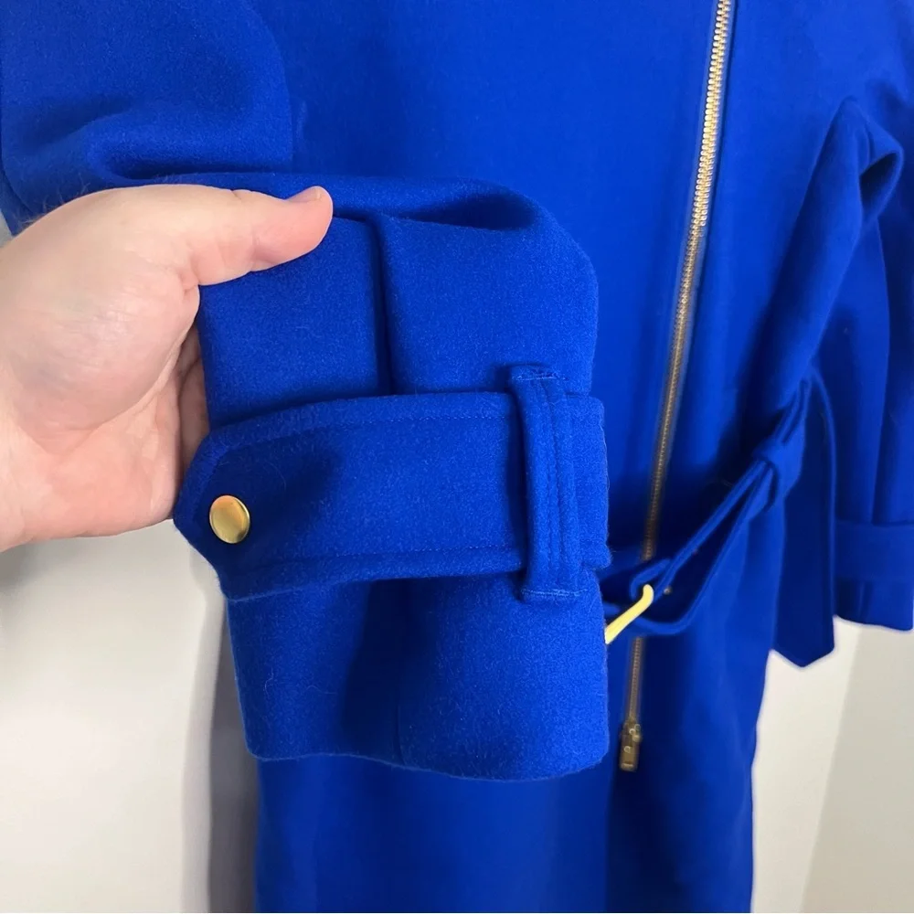 NWT J. Crew Melton Wool Coat Blue Women's Size 4P Winter Pea Topcoat Zip Front - Picture 3 of 10
